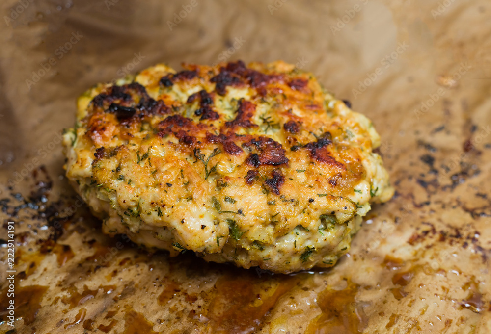 meat cutlet seasoned with spices and salt with finely chopped dill fried appetizing close-ups prepare a healthy lunch