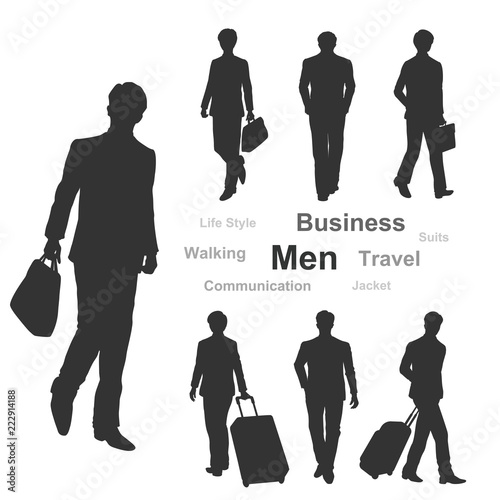 Male silhouette with the concept of business, commuting, and business trip