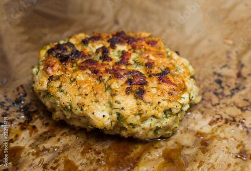 meat cutlet seasoned with spices and salt with finely chopped dill fried appetizing close-ups prepare a healthy lunch