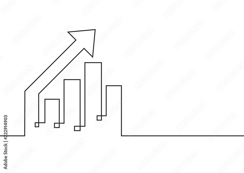 Continuous line drawing. Growing graph with arrow up. Business concept. Vector illustration Continuous line drawing. Growing graph with arrow up. Business concept. Vector illustration