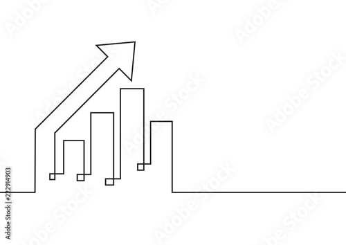 Continuous line drawing. Growing graph with arrow up. Business concept. Vector illustration