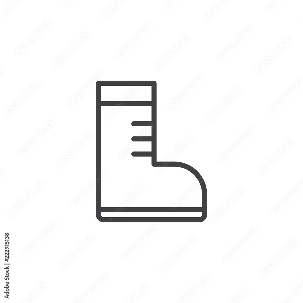 Rubber boot outline icon. linear style sign for mobile concept and web design. Gumboots simple line vector icon. Symbol, logo illustration. Pixel perfect vector graphics