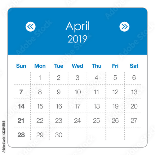 April 2019 monthly calendar vector illustration