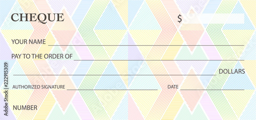 Check (cheque), Chequebook template. Guilloche pattern with abstract watermark, spirograph. Background for banknote, money design, currency, bank note, Voucher, Gift certificate, Coupon, ticket