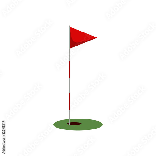 Golf flag on the grass with hole isolated on white background, flat element for golfing, golf equipment - vector illustration