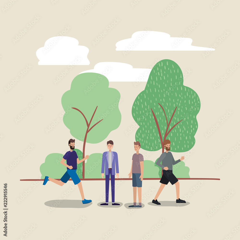 group of men walking on the park characters group of men walking on the park characters