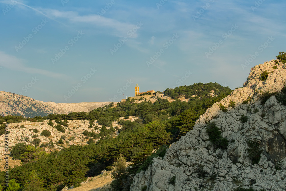 Fototapeta premium Small church St. Ivana in mountain, island Krk Croatia