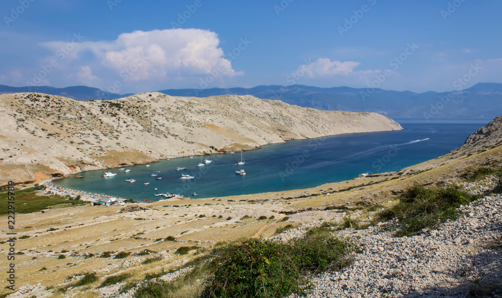 Beach Vela Luka with ship, island Krk Croatia