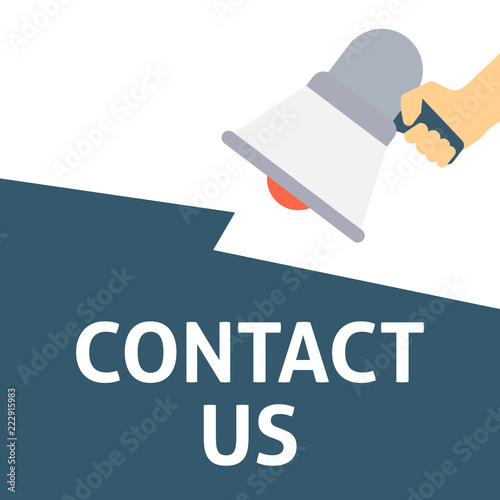 CONTACT US Announcement. Hand Holding Megaphone With Speech Bubble