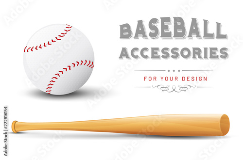 Baseball batt and ball with shadows isolated on white background