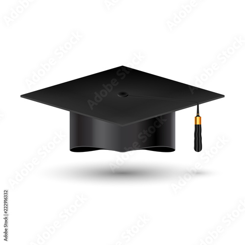 Education graduation university cup on white background. Success academic student hat for ceremony school achievement