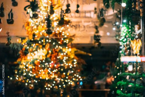 Christmas tree lights, not focus.