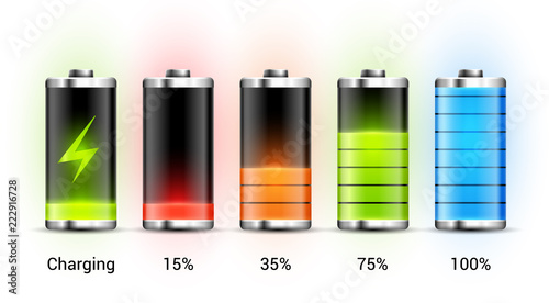 Battery charge design. Full charge energy for mobile phone. Accumulator indicator vector icon of power level
