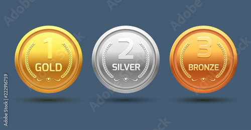 Award medal gold silver and bronze. Champion metal ward for winner. Vector achievement