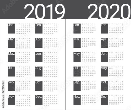 Year 2019 2020 calendar vector design template