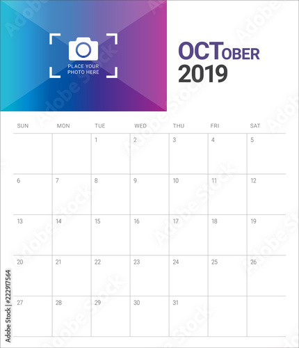 October 2019 desk calendar vector illustration