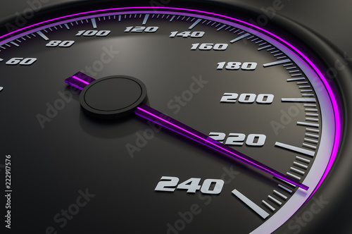 Purple speedometer in car on dashboard