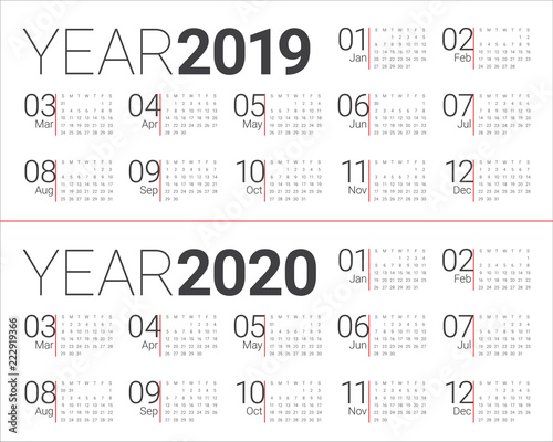 Year 2019 2020 calendar vector design template