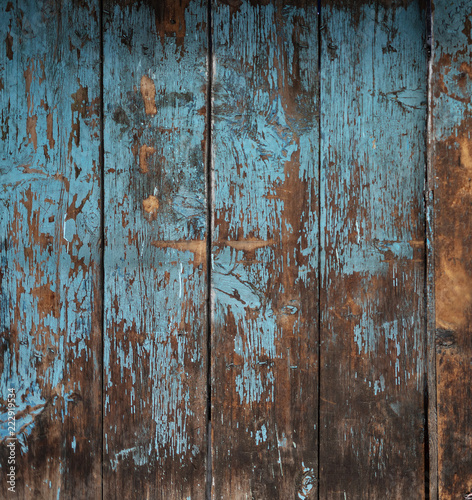 Old wood texture, peeling painted blue wood for background