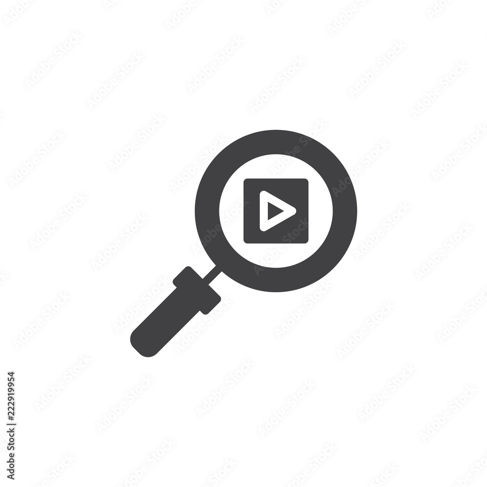 Multimedia search vector icon. filled flat sign for mobile concept and web design. Magnifying glass and video play simple solid icon. Symbol, logo illustration. Pixel perfect vector graphics Multimedia search vector icon. filled flat sign for mobile concept and web design. Magnifying glass and video play simple solid icon. Symbol, logo illustration. Pixel perfect vector graphics
