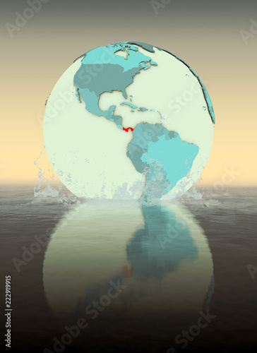 Panama on globe splashing in water