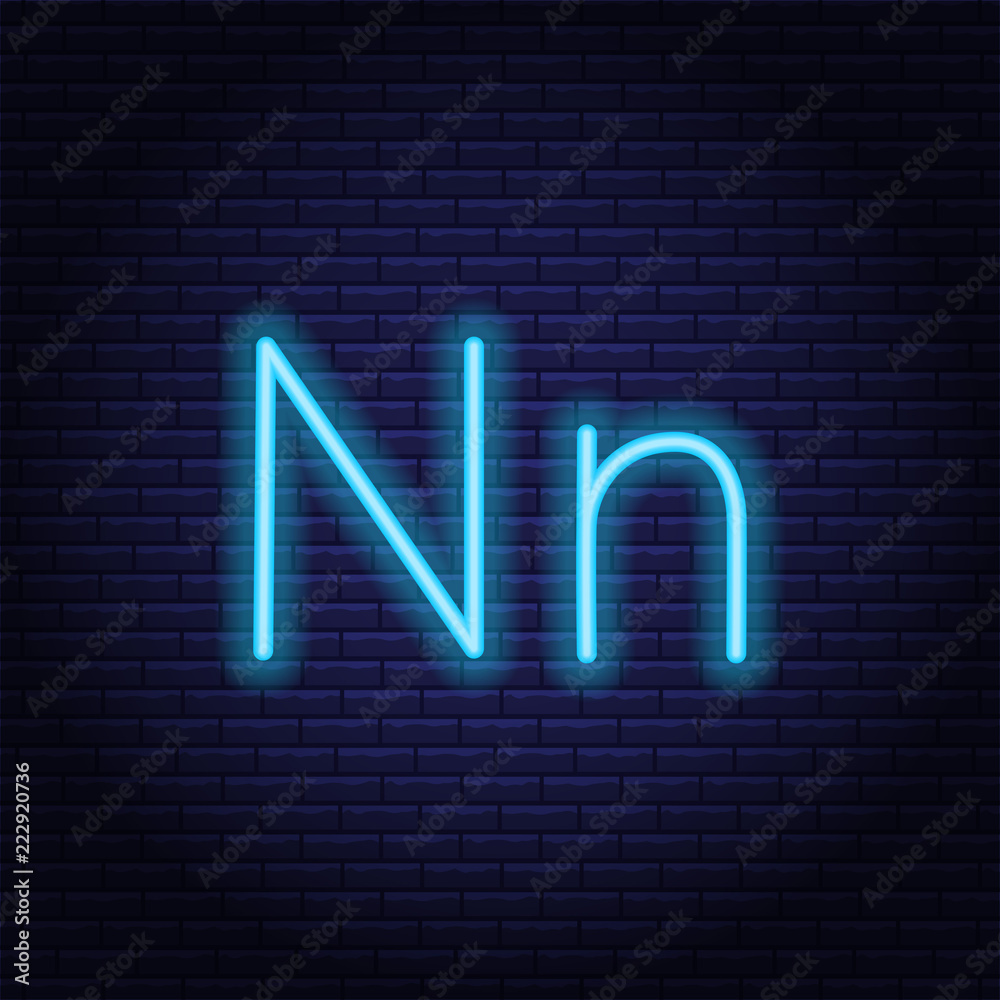 Blue neon letters, font on dark blue background. Vector illustration of eps 10.