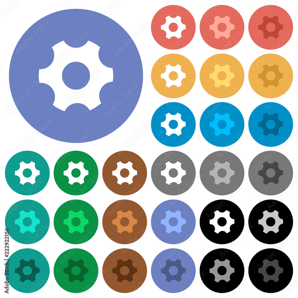 Single cogwheel round flat multi colored icons Single cogwheel round flat multi colored icons