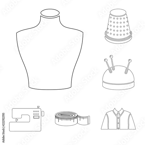 Atelier and sewing outline icons in set collection for design. Equipment and tools for sewing vector symbol stock web illustration.