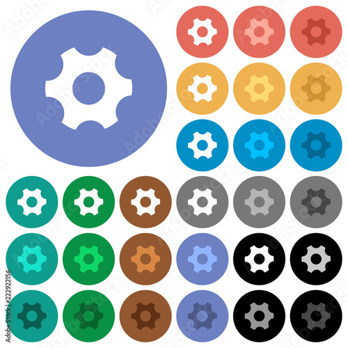 Single cogwheel round flat multi colored icons