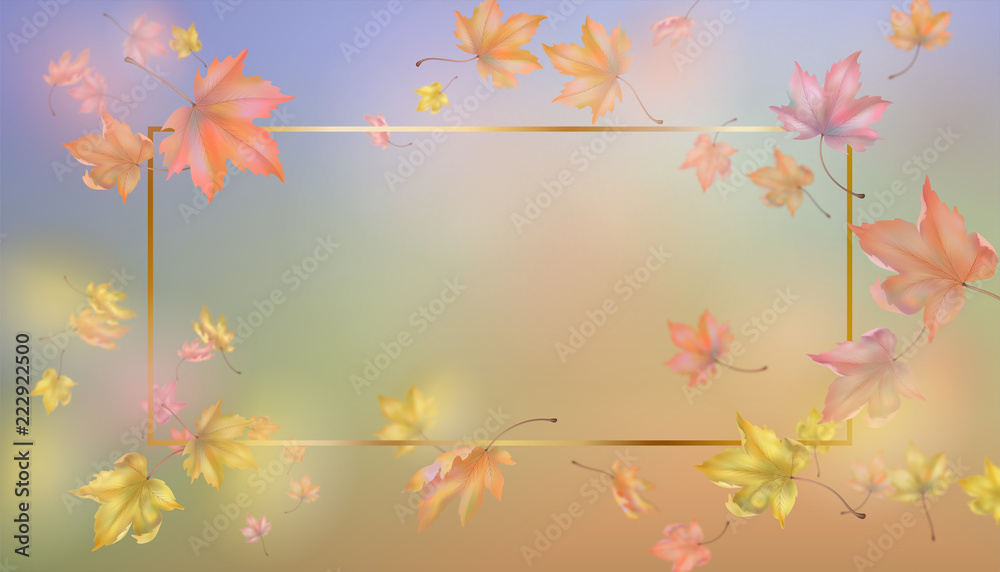 Golden Frame with Autumn Leaves