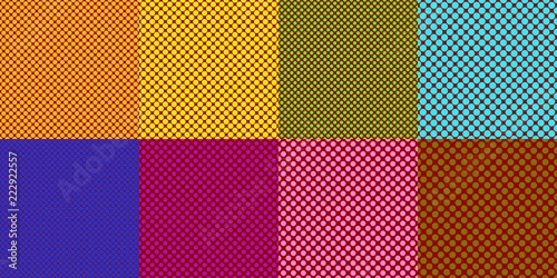 Abstract color seamless dot background pattern template set - vector graphics from colored circles