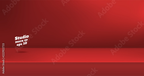 Vector,Empty vivid red color studio table room background ,product display with copy space for display of content design.Banner for advertise product on website.