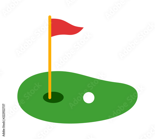 Golf course green with flag or flagstick and golf ball flat vector color icon for sports apps and websites