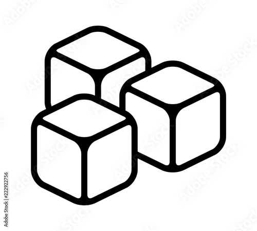 Three ice cubes or sugar cubes line art vector icon for apps and websites