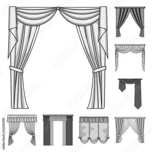Different kinds of curtains monochrome icons in set collection for design. Curtains and lambrequins vector symbol stock web illustration.
