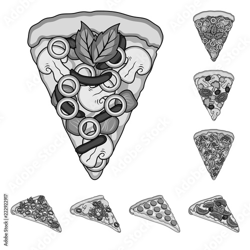 Different pizza monochrome icons in set collection for design.Pizza food vector symbol stock web illustration.
