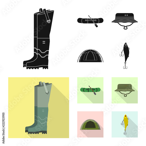 Isolated object of fish and fishing symbol. Collection of fish and equipment stock vector illustration.