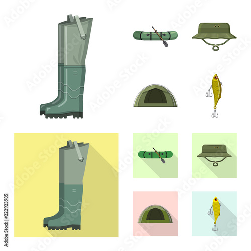 Vector design of fish and fishing sign. Collection of fish and equipment stock vector illustration.