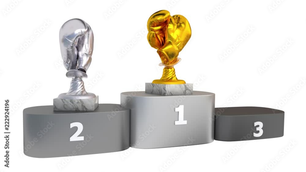 Boxing Gold Silver and Bronze Trophies with Marble Bases Appear on Podium Boxing Gold Silver and Bronze Trophies with Marble Bases Appear on Podium