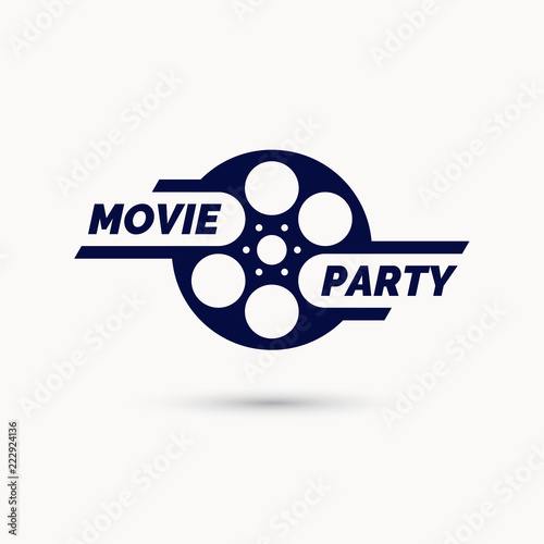 Movie party emblem. Modern cinema sign, vector illustration