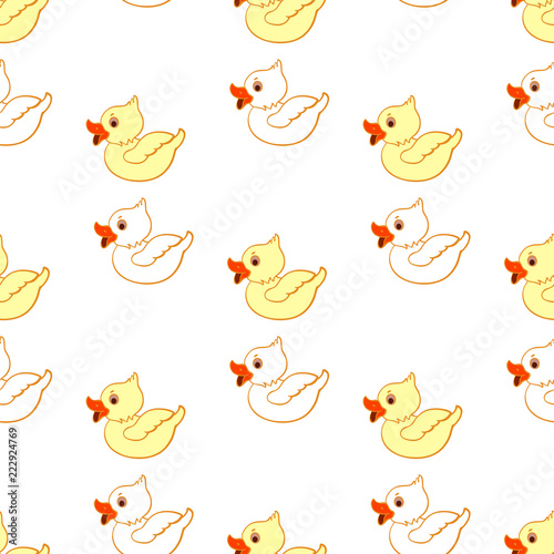 Seamless pattern with ducklings on a white background. Vector illustration.