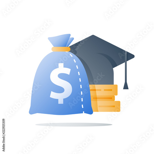 Education cost, tuition expenses, scholarship payment, study loan, financial grant, knowledge investment