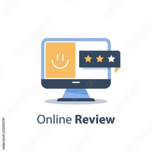 Service quality evaluation, online review, good customer rating, sharing happy experience, feedback survey, opinion poll