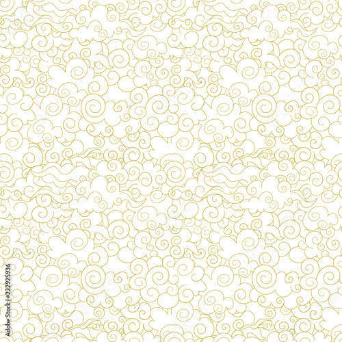 Vector Seamless Oriental Pattern, Ornamental Clouds, Wave Shapes Abstract Background, Golden Lines.
