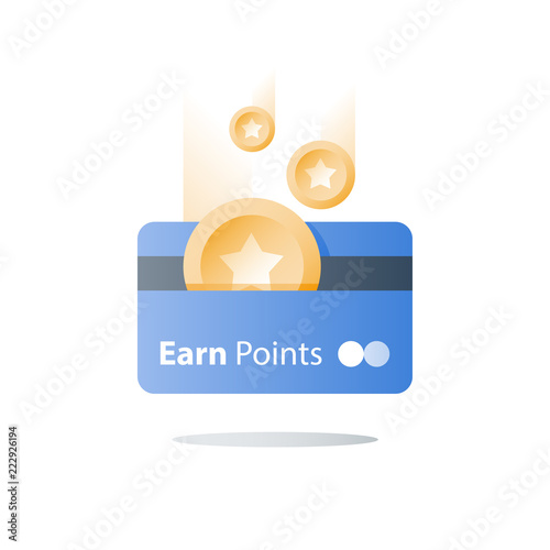 Loyalty program, earn reward, bonus card, perks concept, vector flat icon