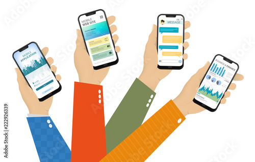 Mobile Phones in Hand With Different Screens