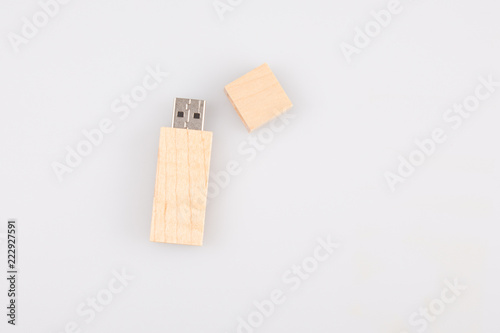 Fototapeta Naklejka Na Ścianę i Meble -  USB Flash Drive wood Wooden usb memory stick Isolated on white