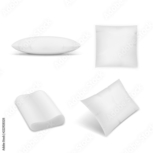 Realistic pillows set on white background. Graphic concept for your design.