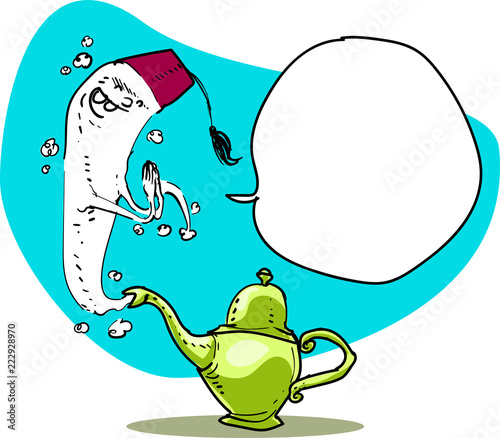 genie of the lamp funny cartoon sketch style hand drawn vector illustration