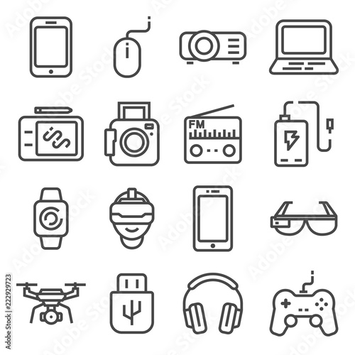 Vector line Devices and gadgets icons set.